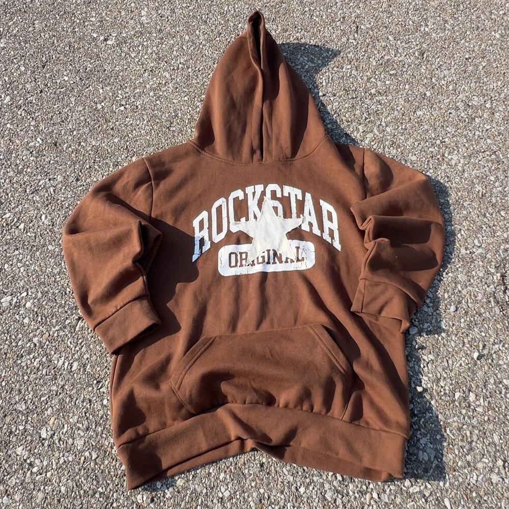 Rockstar Original Hoodie Boys 16 Brown Fleece Pullover Graphic Logo Star